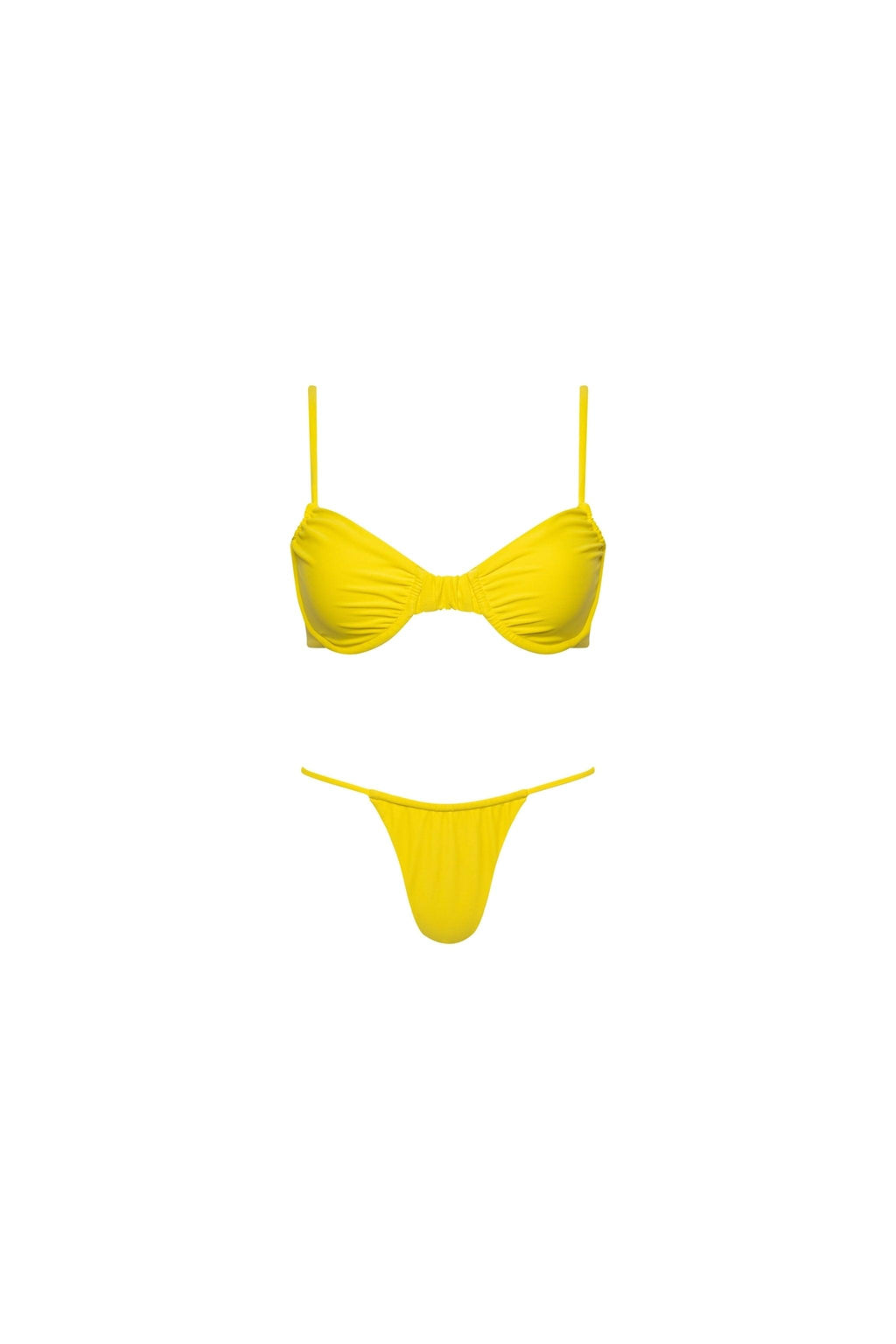 Capri Ruched Underwire String Bikini Set Yellow