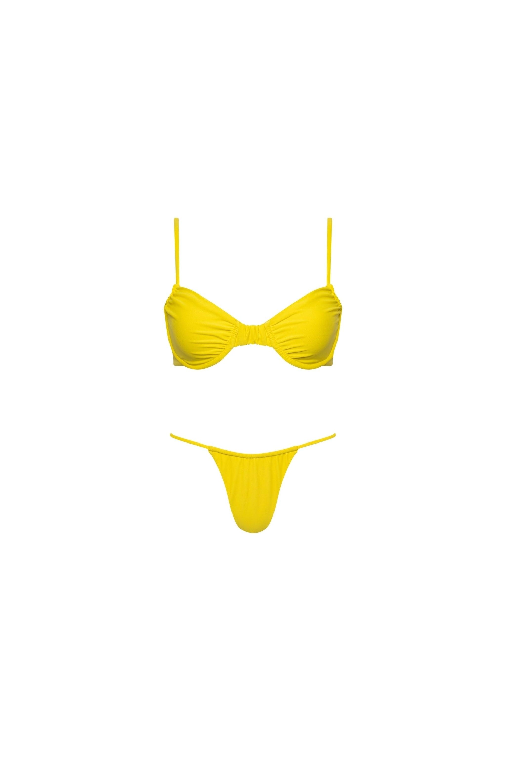 Capri Ruched Underwire String Bikini Set Yellow